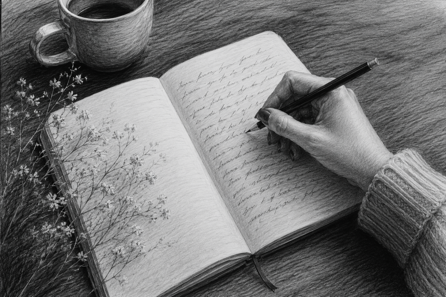 A woman writing by hand, a caregiver of a child with reactive attachment disorder finding words between the storms