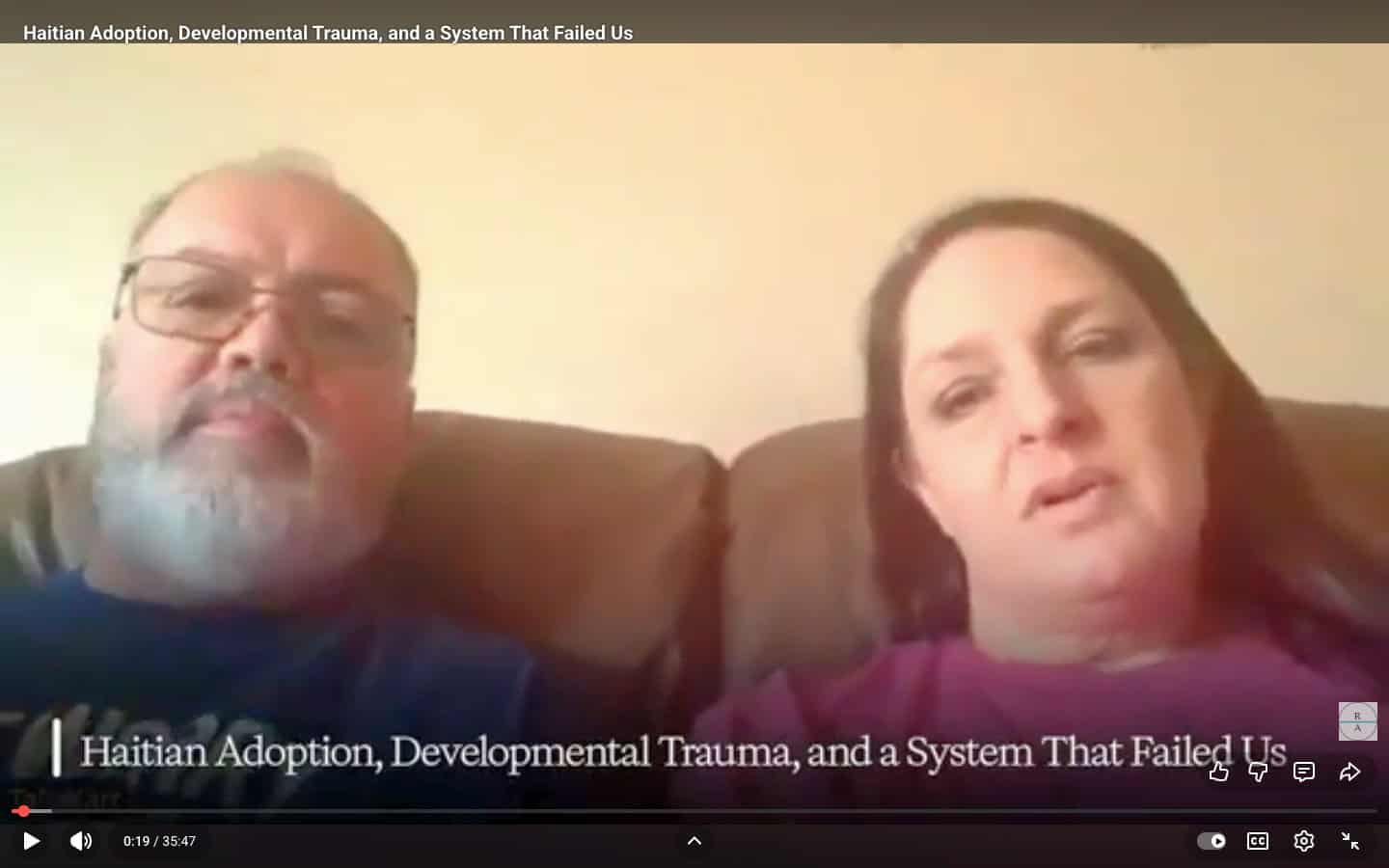 YouTube interview screenshot of Samuel and Samantha sharing their adoption and reactive attachment disorder story