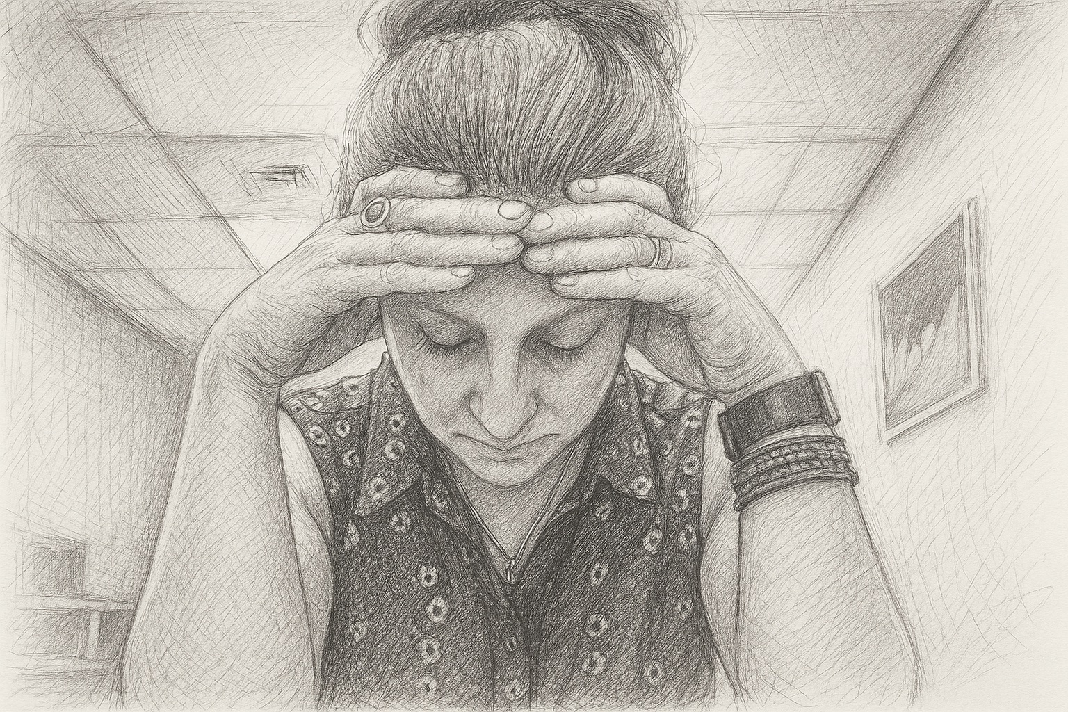 Sketch of author Chris Prange-Morgan, drawn in a moment of quiet overwhelm — reflecting the unseen toll parenting a child with developmental trauma can take. This June, for PTSD Awareness Month, we honor the invisible wounds parents like Chris carry.